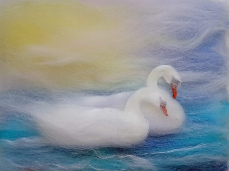 tableau en laine : couple de cygnes image 5