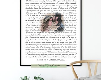 Watercolor Couple Portrait from Photo, Wedding Vows, 5th Anniversary, Wood Anniversary, Wedding song print, Personalized gift for husband