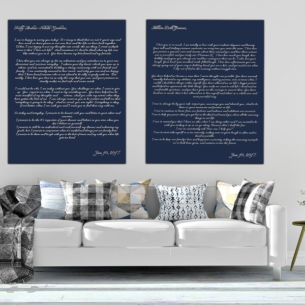 Set of 2 Wedding Vows Canvas Print Art His and Hers,Set of 2, Wedding vows canvas, Anniversary gift for men, First anniversary gift for wife