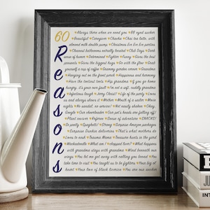 Birthday Dad Printable, Gift For Dad, Custom Gift for Father&#39;s Day, 60 Reasons We Love You, Mother&#39;s Day Gift, Custom Birthday Gift