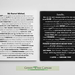 Wedding vows print,  Set of 2 prints, Wedding vows paper, Gift for husband, Wedding vows art, Vows print on canvas