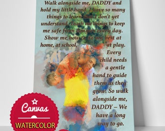 Custom Watercolor Portrait from photo, Personalized watercolor, Father's Day canvas, watercolor effect,Father and son watercolor photo