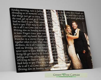First paper Anniversary gift, Wedding song lyrics art, Custom vows, Text over picture, Anniversary cotton gift, Newlyweds gift,Vows framed
