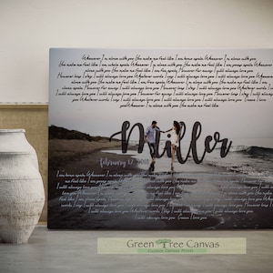 First paper Anniversary gift, Wedding song lyrics art, Text over picture, Anniversary cotton gift, Resobalized Vow picture frame