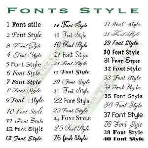 May include: A white background with black text listing 40 different font styles numbered 1 through 40. The text is in a variety of cursive and script fonts.