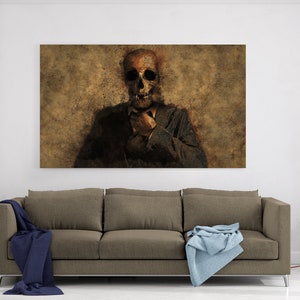 Skull Framed Canvas Wall Art, Vintage Halloween Skeleton, Vintage Human Skeleton, Printable Skeleton Art, Mid Century Modern Wall Art