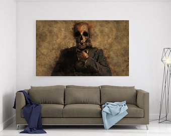 Skull Framed Canvas Wall Art, Vintage Halloween Skeleton, Vintage Human Skeleton, Printable Skeleton Art, Mid Century Modern Wall Art