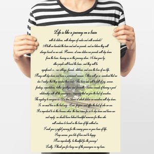 Life is like a journey on a train poem, Print without a frame, Customized poem for a friend, Best friend gifts, Life is a journey,