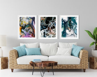 3 Piece Mid Century Art Print, Colorful Wall Art, Abstract Art, Modern Geometric Wall Art