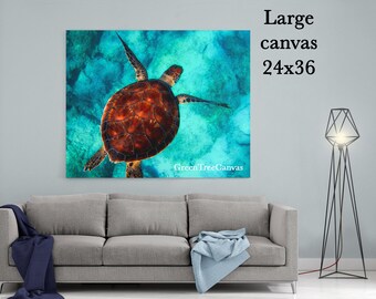 Turtle Wall Art, Sea Turtle, Extra Large Canvas print, Water Turtle Canvas, Turtle Decor, Sea Turtle Decor, Turtle ocean, Turtle abstract