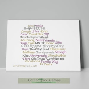 Wedding song, Heart shape, Poem print, Lyrics on canvas, Words in heart shape, Any text on canvas, Custom names and dates, Custom Gift