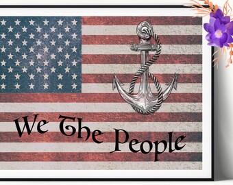 God Bless America, Patriotic decor, Red White and Blue, American flag print on canvas, Police Officer gift,American Pride, Flag SVG
