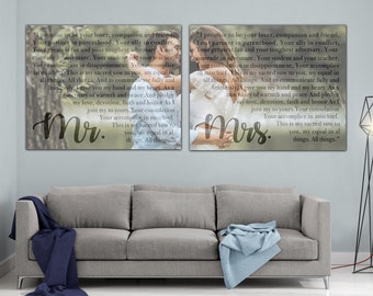 Set of 2 Wedding Vows Canvas Print Art His and Hers, Mr and Mrs Set of 2 same size Custom Canvas Print Anniversary Gift Vows on canvas