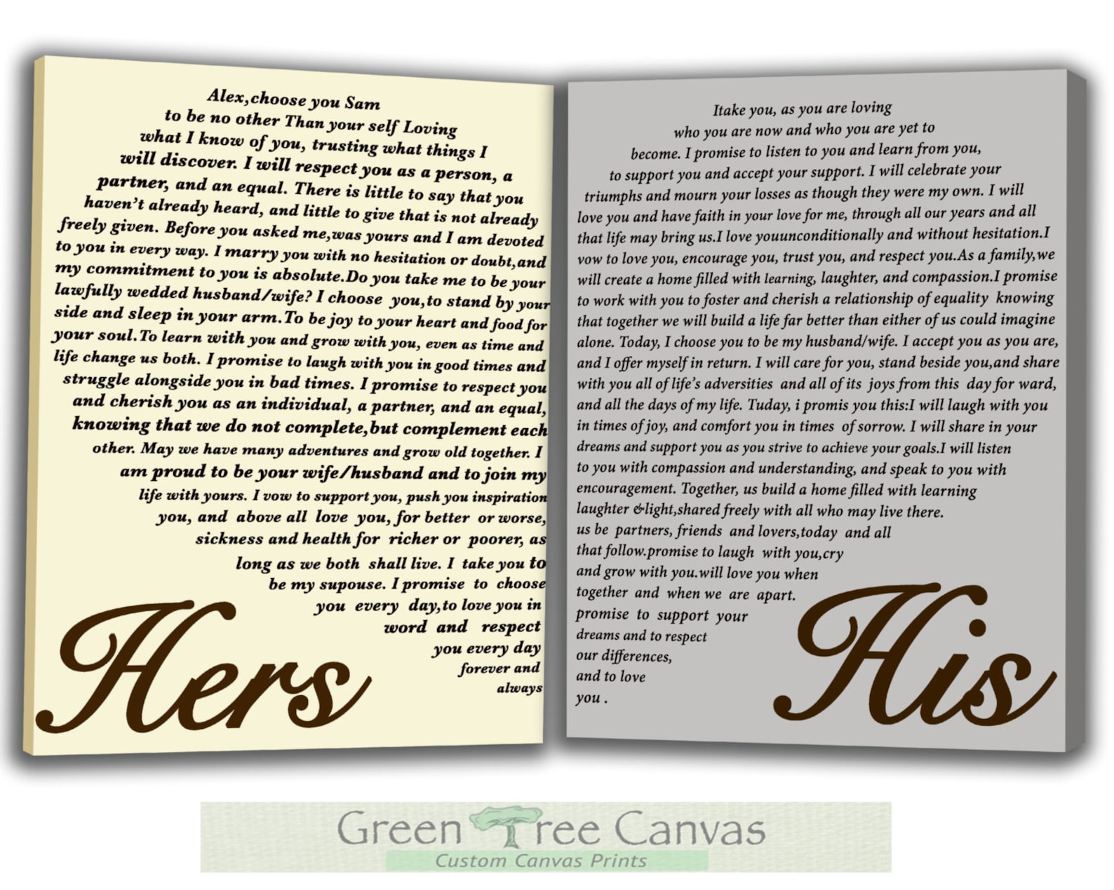 Set of 2 prints HIS and HERS Vows Wedding Vows Print | Etsy