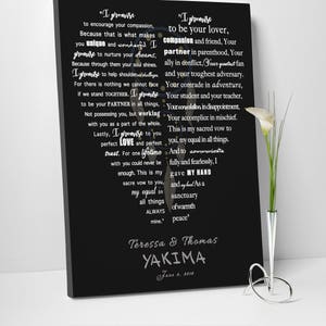 Wedding Keepsake, First Anniversary Gift Idea, Wedding vows in shape of heart,  Lyrics on canvas, Framed lyrics canvas, Personalized lyrics,