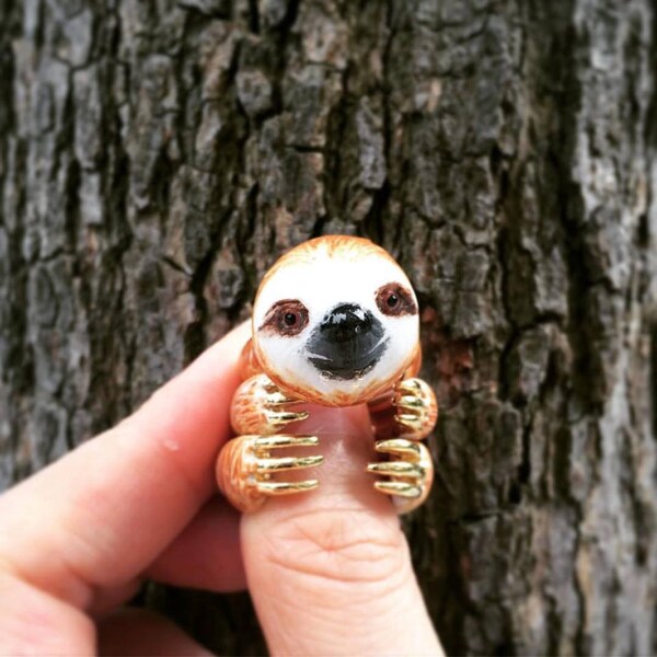 Pre-Order!!! Orange Sloth 3 Piece Ring Set - Enamel ring, Animals Ring, Animals Jewelry, Trio Ring, Animal, Gift, Cutie, Mary Lou