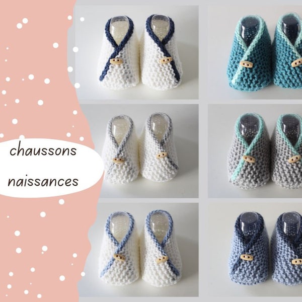 chaussons de naissance, chaussons en laine fait main, chaussons bébés