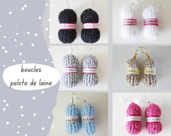 boucles d'oreilles pelote de laine, cadeau de mariage, 7 ans de mariage, noces de laine