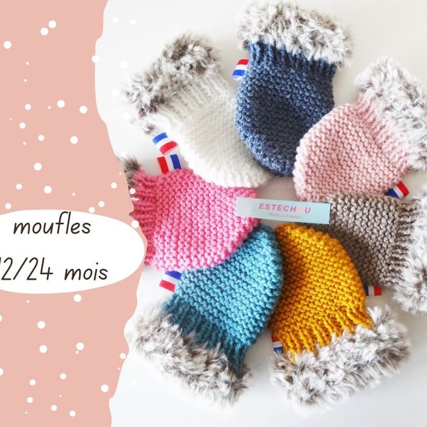 moufles en laine 12/24 mois, gants fabriqués en france, moufles en laine, gants bébé, protèges main