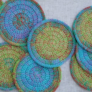 Batik Style Crochet Coasters: Multicolored Cotton Drink Coasters