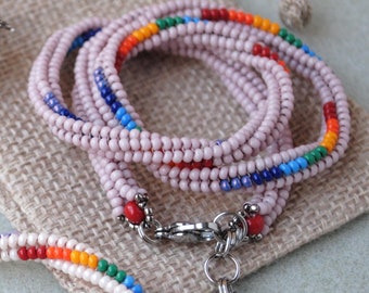 Collar de cuentas de semillas de arcoíris, gargantilla de cuerda de cuentas retorcidas, joyería tejida a mano para chicas adolescentes