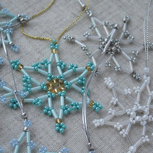 Beaded snowflake ornaments Homemade Christmas ornaments Small bead decoration Christmas tree decor Gift coworkers Holiday hanging ornaments