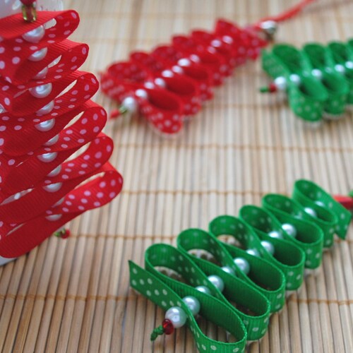 Christmas tree ornaments ribbon tree Decoration Polka dots ornaments Xmas decor Gift for coworker Christmas Gift for friends Small ornament