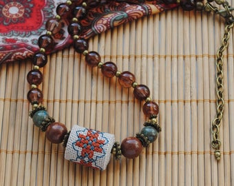 Classy choker necklace bead embroidery jewelry Jasper necklace Agate bead necklace Glass jewelry Classy necklace Casual jewelry gift for her