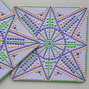 Square cup coasters Hand painted Lavender Mandala dotted Wood mug rug Set of 2