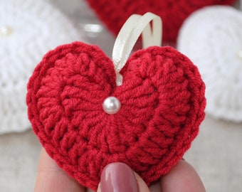 Crochet heart Hanging stuffed ornaments 2 sizes Hand knitted decoration