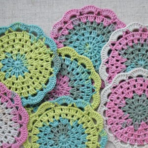 Crochet Cup coasters Mug rug handmade Small Mandala doilies Chunky knit drink coaster of Rainbow cotton Gift hostess Gift mom Gifts granny