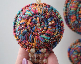 Energy Сitrine Harmonizing stone in Crochet mandala ornaments Boho hanging Door/Window/Wall Gemstone car charm