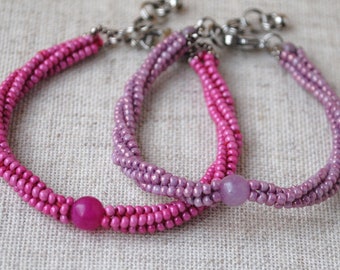 Pulsera de cuentas trenzadas de turmalina, joyería de cuerda tejida hecha a mano