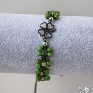 Four Leaf Clover Crystal Beaded Macrame Bracelet: Lucky St Patricks Day Gift