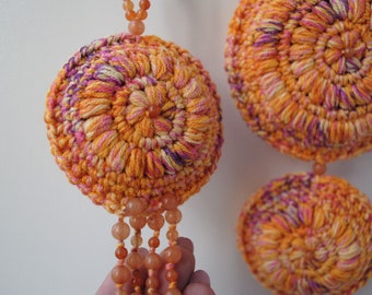 Aventurine Crochet Mandala Ornament: Boho Car Charm, Wall Decor