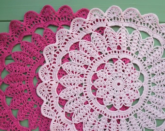 Round crochet doily cotton Hot pink napkin Lace table decor Delicate hand knitted doilies Pink kitchen decor Housewarming gift for hostess