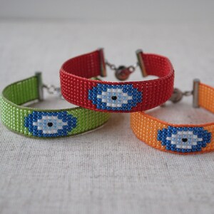 Evil Eye Seed Bead Bracelet: Loom Beaded Protection Jewelry
