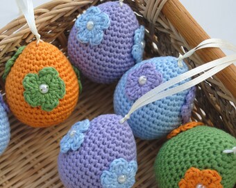 Crochet Easter egg Hanging knit ornaments Easter Flower decoration Small stuffed ornaments Easter gift