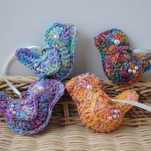 Tiny Crochet bird Hanging ornaments Easter Knitted decoration Dopamine decor handmade image 1