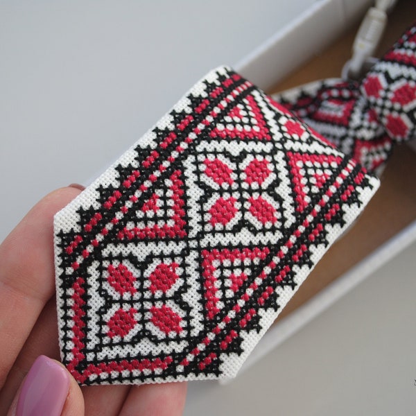 Baby embroidered tie, Ukrainian folk art, Red black vyshyvanka necktie, Ethnic cross stitch boy clothes