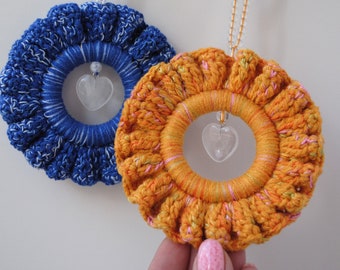 Boho Crochet Car Charm: Rock Crystal Heart, Energy Stones