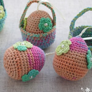 Crochet Easter egg in basket Hanging knit ornaments Easter decoration handmade