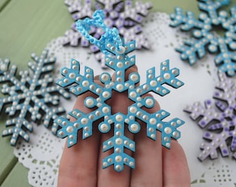 Wood snowflake ornaments Christmas hanging decoration Dot painted decor  Mini Snowflakes gift Holiday ornament Xmas tree decor Flat ornaments