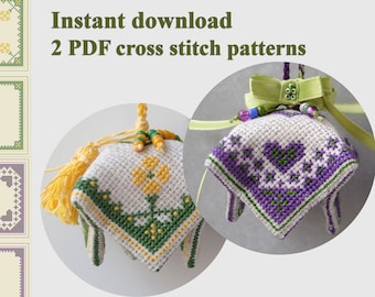 Diy cross stitch bell Ukrainian folk art Instant digital download 2 pdf pattern embroidery hanging ornaments Bells with flowers and hearts