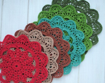 Crochet Cotton Doily: Delicate Lace Knitted Napkin, Cottage Decor (7 inch)