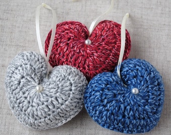 Crochet heart ornaments Small hanging decoration handmade