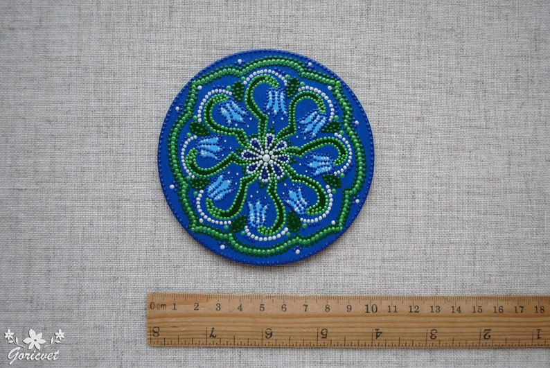 Round coasters Painted wood art Spring flower Bluebell Drink coasters New home gift Dot painting decor Unique tea coasters Mother Day gift image 7