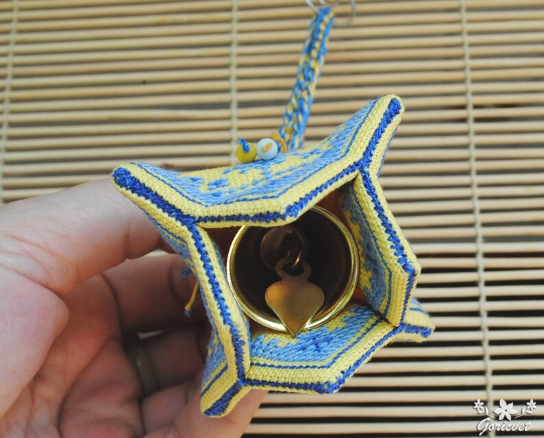 Bells Embroidered Ornament Window Hanging Decor Sound Bells Yellow Blue Accent Kids Room Decor Ukrainian Gift Housewarming Gift For Hostess Home Decor Ornaments Accents Issho Ueno Com