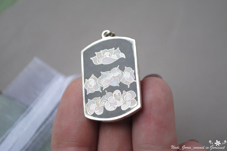 Floral silver pendant cloisonne enamel Nature art pendant Hot enamel pendant handmade Pastel flowers Unique design pendant OOAK gift women