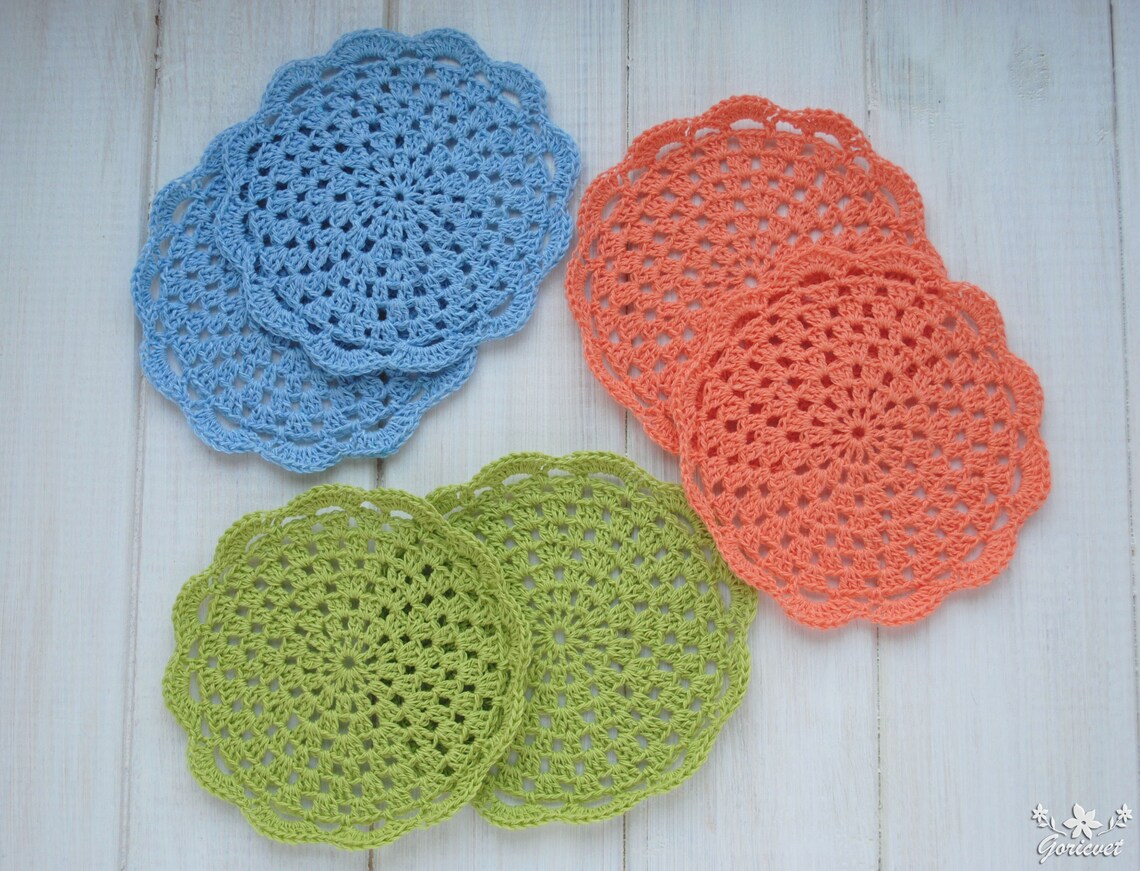 Crochet Lace Coasters Cotton Delicate Table Decor Multicolored Etsy